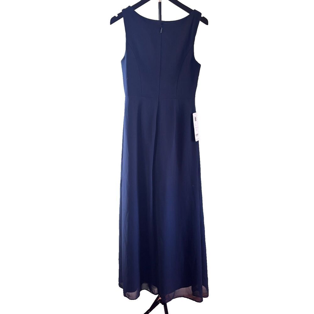Azazie Anitta Dark Navy Jumpsuit/Pantsuit Pleated Stretch Crepe Dress Sz 4 NWT - Picture 7 of 12